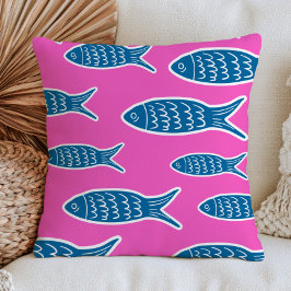Blå fisk på het rosa dopamin estetisk ocean kudde