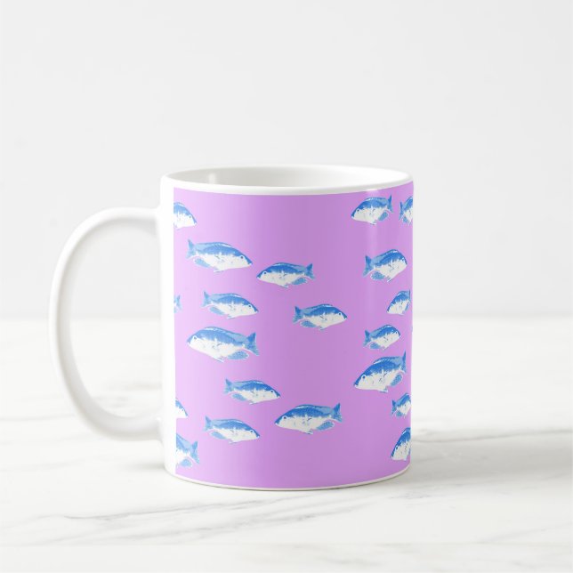 Blå fisk på lila kaffemugg (Vänster)