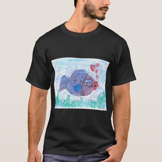 blå fisk t shirt (Framsida)