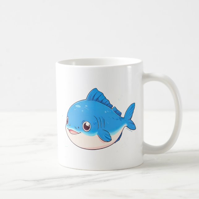 Blå fisk Teckning, Tecknad Stil Kaffemugg (Höger)