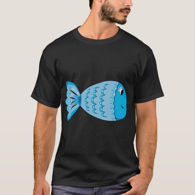 Blå Fisk Urklippskonst Doodle T Shirt (Framsida)