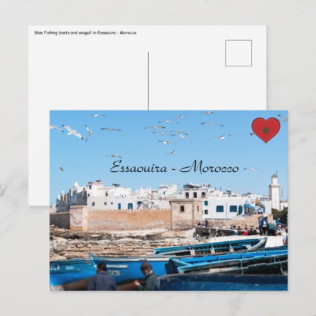 Blå fiskebåtar i Essaouira - Marocko Vykort (Fram/baksida)