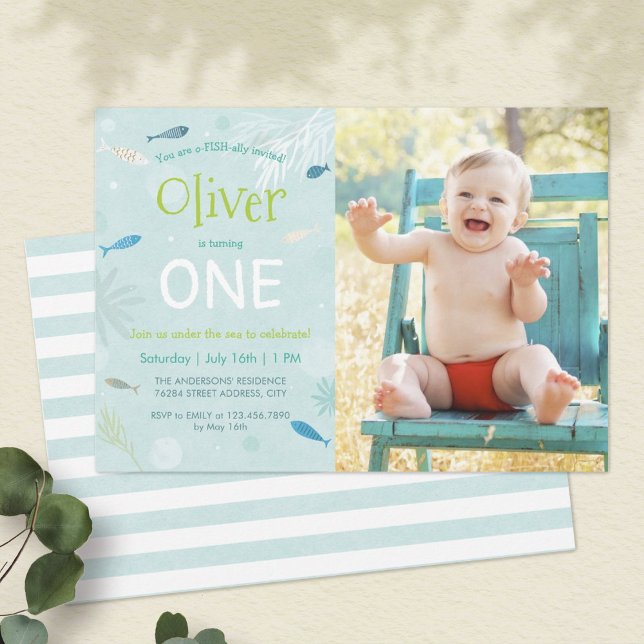 Blå fiskfoto Barns födelsedag Party Inbjudningar (Skapare uppladdad)