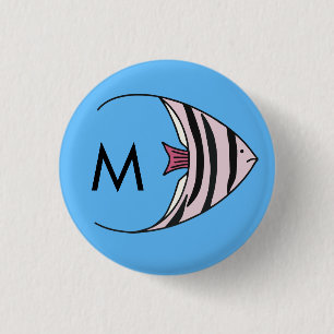 Blå fiskmönster monogram knapp