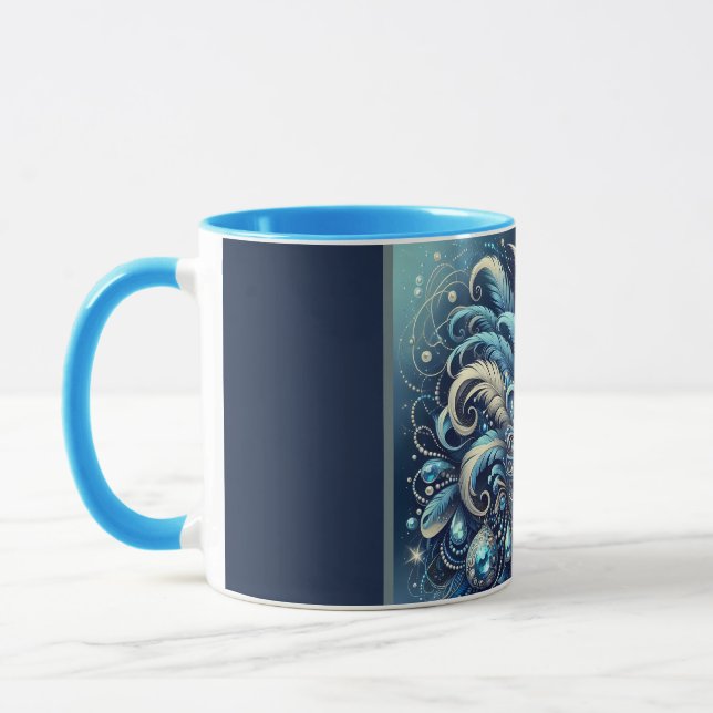 Blå Fjäder Masquerade Mask Illustration Mugg (Vänster)