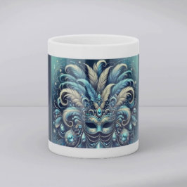 Blå Fjäder Masquerade Mask Illustration Mugg