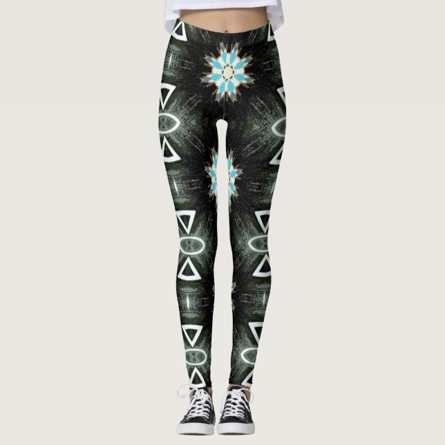 blå fjäderstjärna på svart leggings (Framsida)