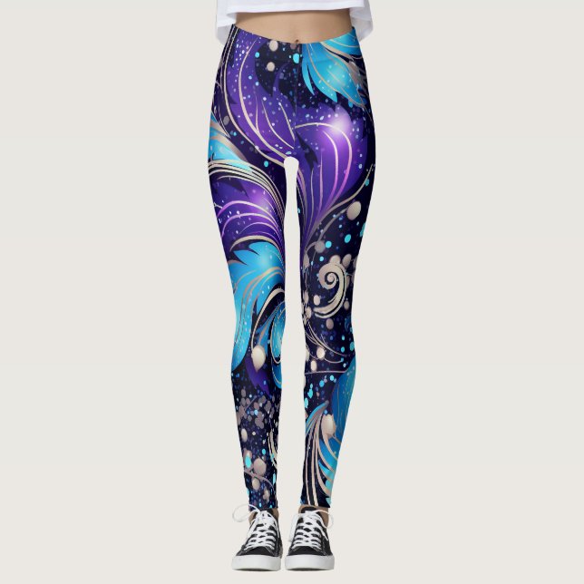 Blå fjädrar leggings (Framsida)