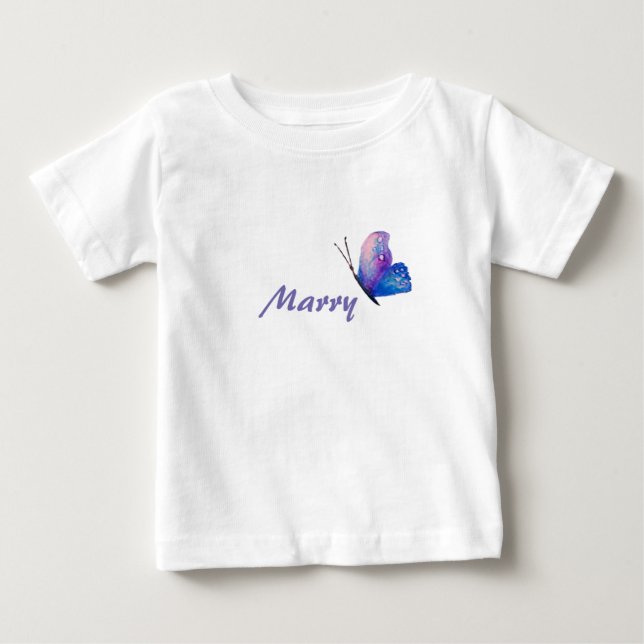 Blå Fjäril Anpassat Namn  Jersey T-Shirt (Framsida)