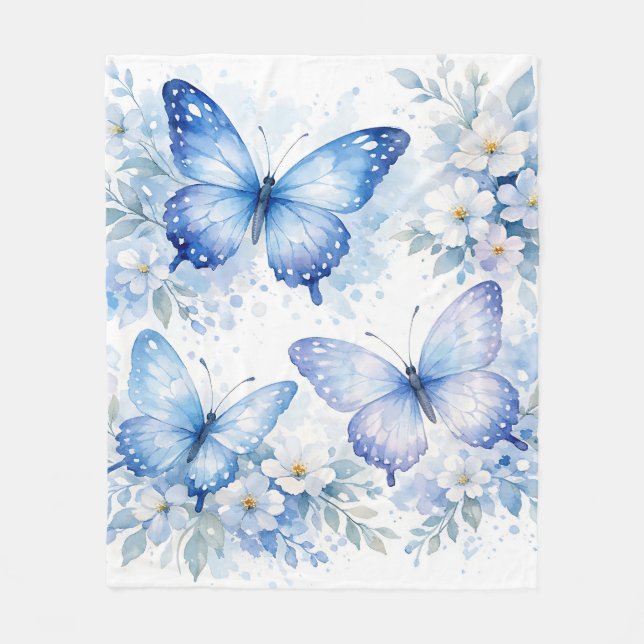 Blå Fjäril Blomsterarrangemang Fleecefilt (Framsidan)