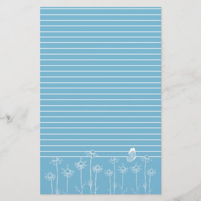 Blå fjäril Chamomile Flowers White Lining Brevpapper (Framsida)