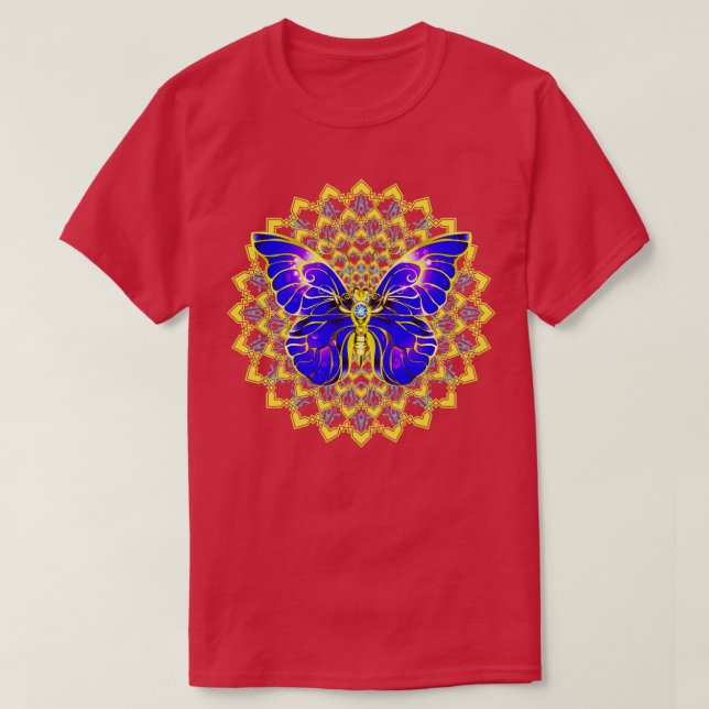 Blå fjäril Doily Design T Shirt (Design framsida)