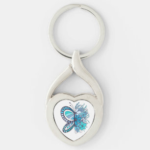 Blå fjäril Flower-Hjärtnyckelring Twisted Heart Silverfärgad Nyckelring