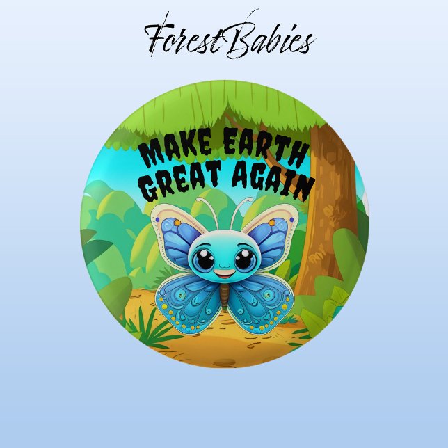 Blå fjäril, gör jorden Underbar igen, Wildlife Knapp (Butterfly 🦋  ForestBabies Button)