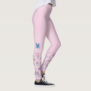 Blå fjäril i blommor leggings