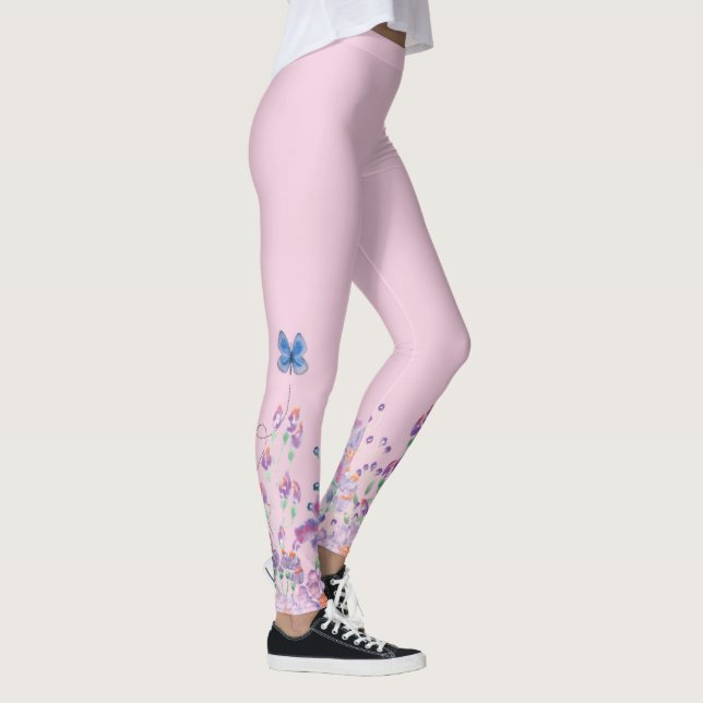 Blå fjäril i blommor leggings (Höger)