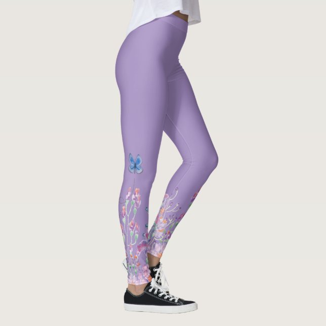 Blå fjäril i blommor leggings (Höger)