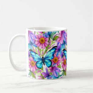 Blå fjäril i Fält i blommor Kaffemugg