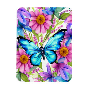 Blå fjäril i Fält i blommor Magnet