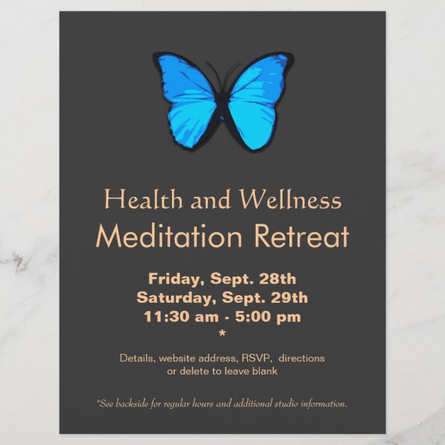 Blå Fjäril Kvinnors Hälsa och Välbefinnande Folder Reklamblad (Framsidan)