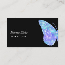blå fjäril-logotyp på svart visitkort