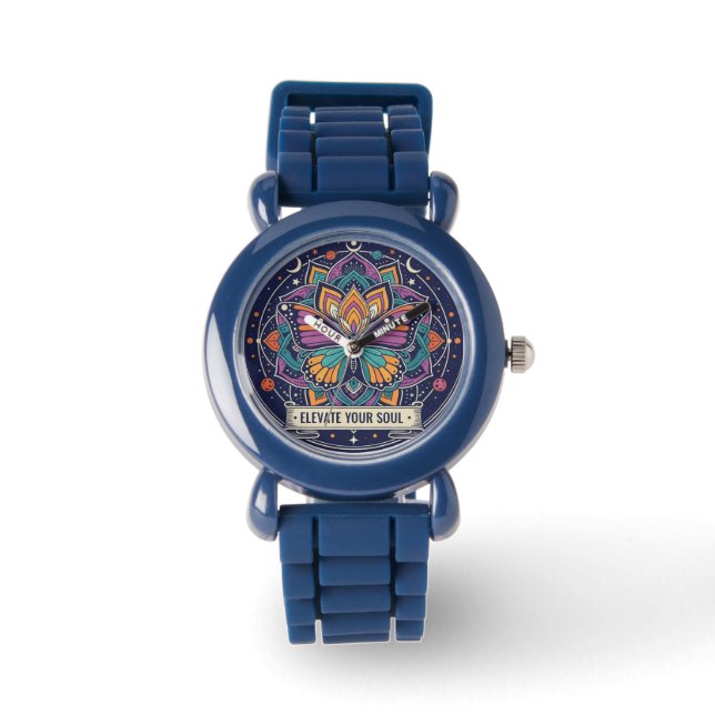 Blå Fjäril Mandala 'Förhöj Din Själ' Ur Armbandsur (Framsida)