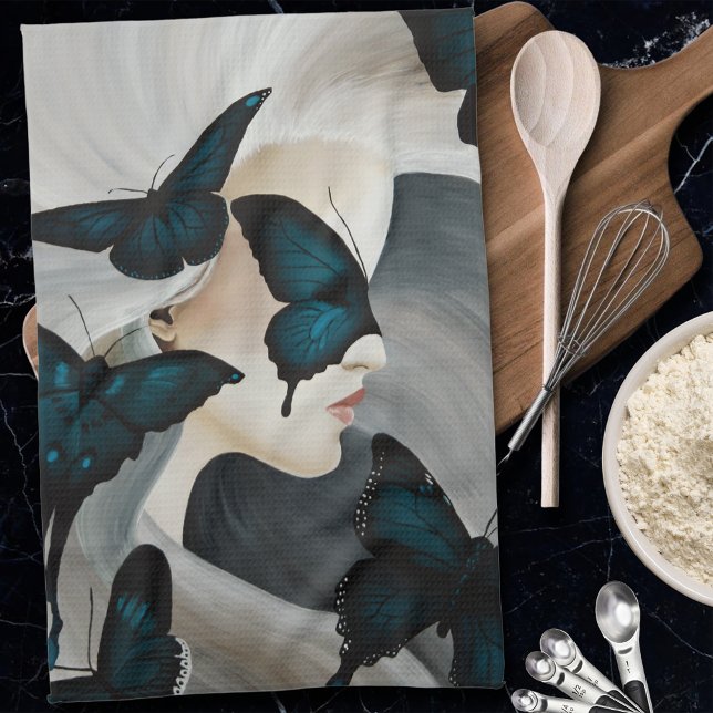Blå Fjäril Masquerade Elegant Fantasi Kökshandduk (Skapare uppladdad)