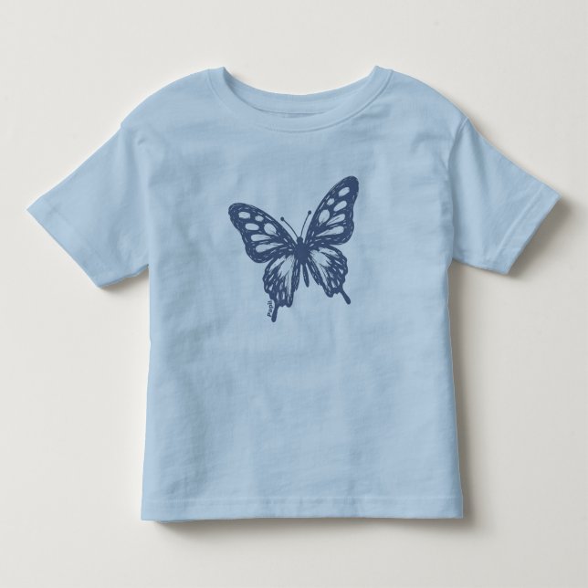 Blå Fjäril Minimal Naturkonst av Papil T Shirt (Framsida)