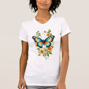 Blå fjäril och Gult Blooms-45871 Hoodie T Shirt
