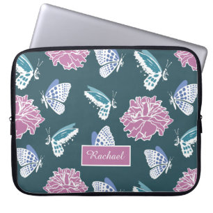 Blå fjäril och Rosa ros Mönster Personlig Laptop Fodral