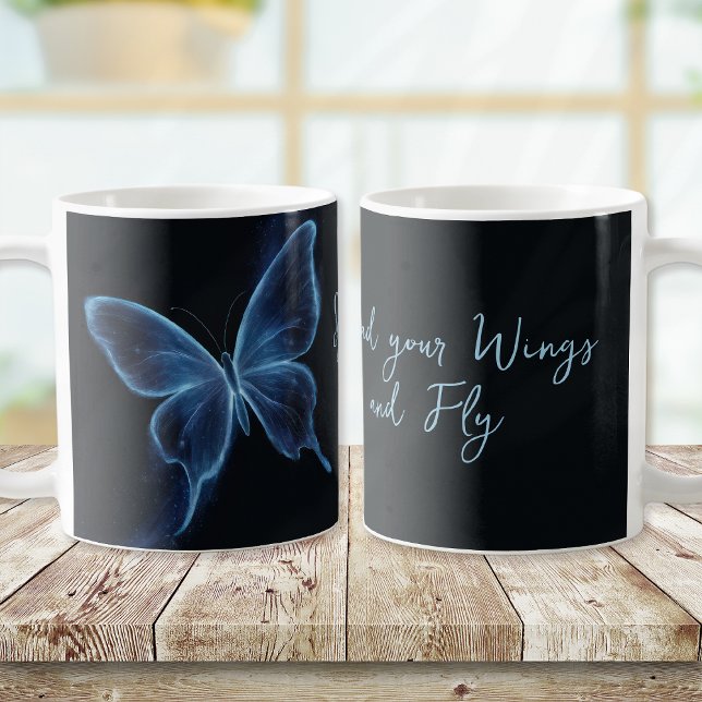 Blå fjäril Sprid din Vingar och flyga Kaffemugg (Skapare uppladdad)