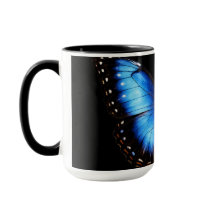 Blå Fjäril Svart Kaffemugg