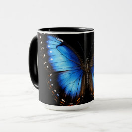 Blå Fjäril Svart Kaffemugg
