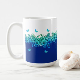 Blå Fjäril Trädgård Blommig Kaffemugg