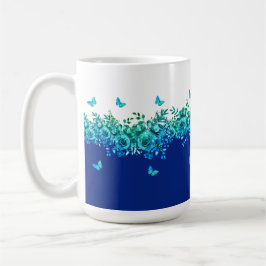 Blå Fjäril Trädgård Blommig  Kaffemugg