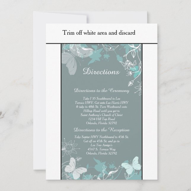 Blå Fjäril Vår 3,5x6 Riktningskort Inbjudningar (Framsida)