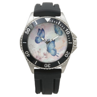 Blå Fjäril Vattenfärg Armbandsur Elegant Design