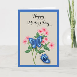 Blå fjärilar bland blommor Mors dag Kort