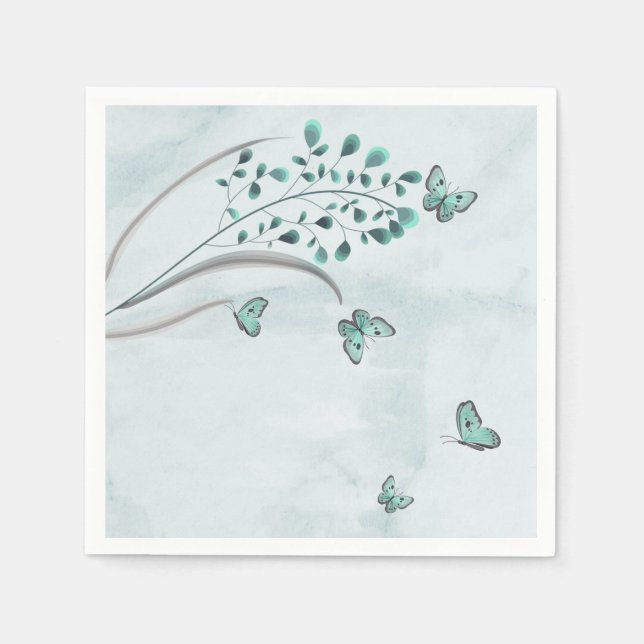 Blå fjärilar, blommigt napkin pappersservett (Framsidan)