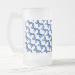 blå fjärilar frostat ölglas