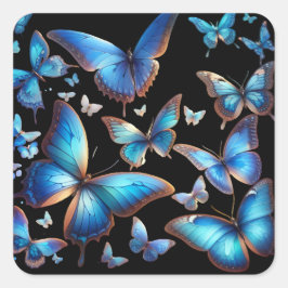 Blå fjärilar fyrkantigt klistermärke