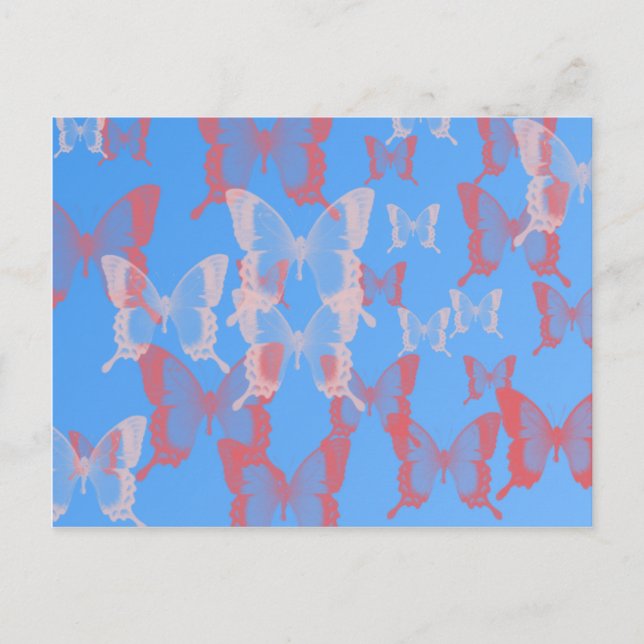 blå fjärilar i blå kalkbakgrund vykort (Framsida)