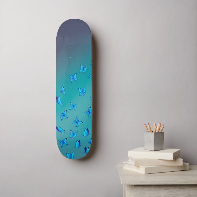 Blå fjärilar i måndagskäglan mini skateboard bräda 18,5 cm (Väggkonst)