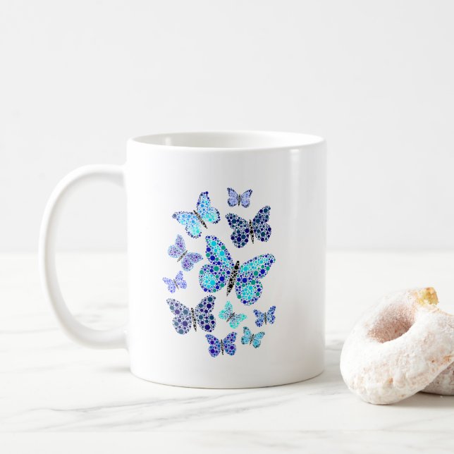 Blå Fjärilar i Prickar Kaffemugg (Med munk)