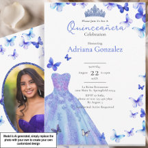 Blå Fjärilar Klänning Tiara Foto Quinceanera