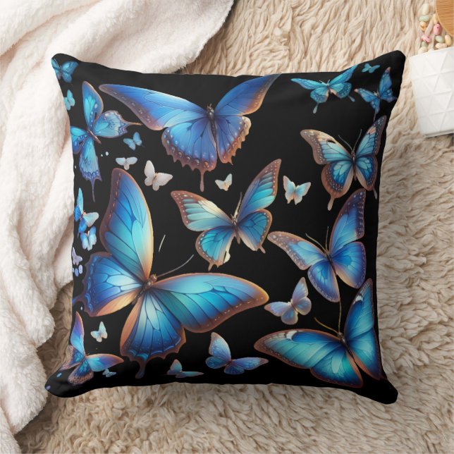 Blå fjärilar kudde (Filt)