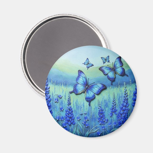 Blå Fjärilar med Blå Blommor, Magnet (Front/Back)