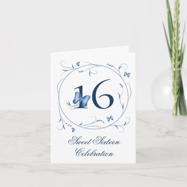 Blå fjärilar och saft 16 inbjudan (Framsida)