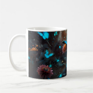 Blå fjärilar på Orange Kaffemugg