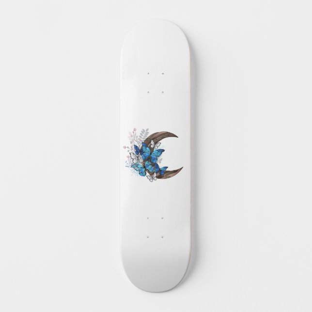 Blå fjärilar på träburk mini skateboard bräda 18,5 cm (Framsida)